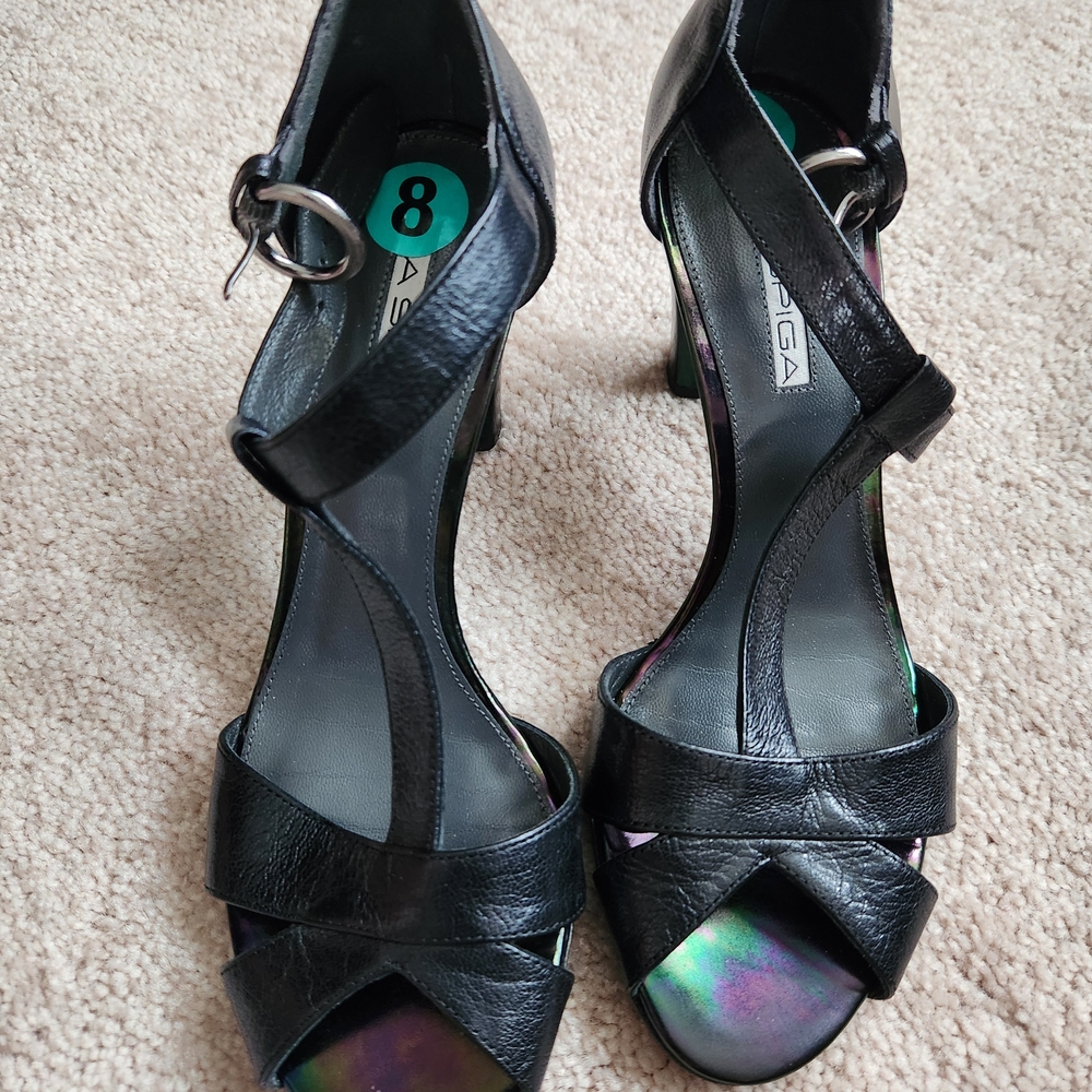 VIA SPIGA Black Leather Strappy Heeled Sandals